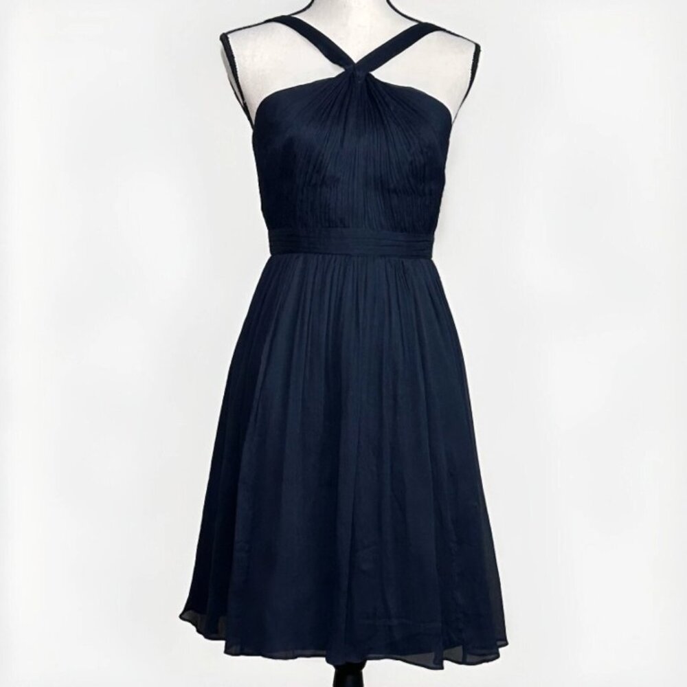 J.Crew Sinclair Silk Chiffon Halter Dress Navy Blue Short Cocktail Party Size 4